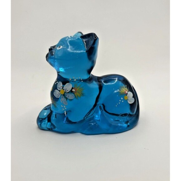 Fenton Perky Aqua Blue Hand Painted Signed Cat No Sticker Used - Picture 2 of 15